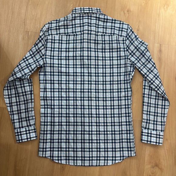 Perry Ellis Navy and White Plaid Shirt Slim‎ Fit Small NWT - Picture 5 of 7